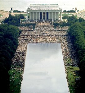  Overview of crowd in front of the Lincoln Memorial during King's famous "I Have a Dream" speech on Aug. 28, 1963.